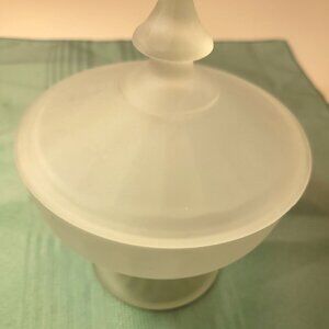 1960s Indiana Glass Frosted Satin Footed Candy Dish & Lid 6" Tall